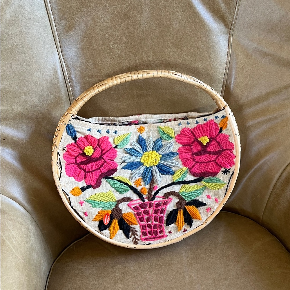 Floral Embroidered Round Handbag